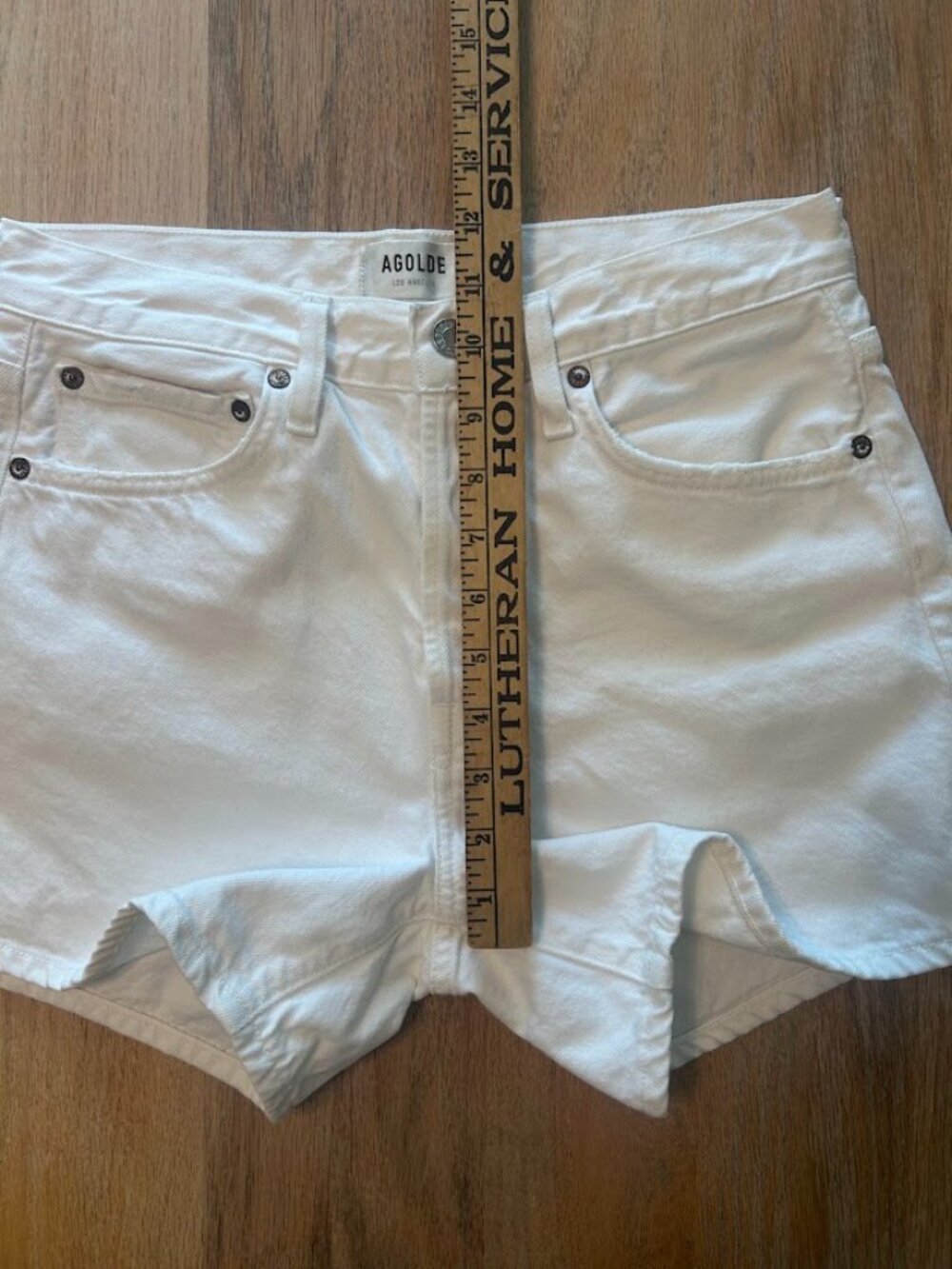 AGOLDE Parker Long High Rise Organic Cotton Denim Shorts White A9127-1183 - Picture 9 of 11